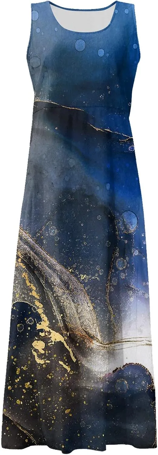 Womens Plus Size Summer Dresses 2025 Gradient Ombre Loose Casual Vacation Sleeveless Boho Tank Midi Pockets Sundresses