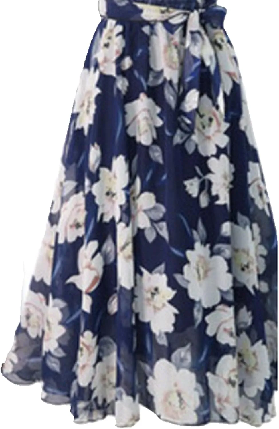 Womens Retro Boho Floral Print Maxi Skirts Chiffon High Waist A-Line Pleated Casual Vacation Flowy Long Midi Length Skirts