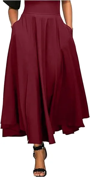 Women's Skirts Summer Casual High Waist Solid Pleated Split Long Maxi