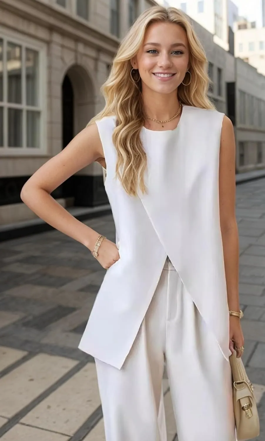 Womens Sleeveless Suit Vest and Wide Leg Pants Business Summer Casual Top Blazer Jacket Suit Sets for Women 2 Piece Outfits