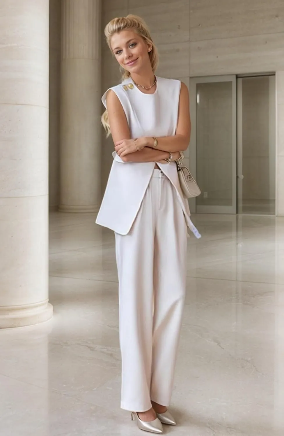 Womens Sleeveless Suit Vest and Wide Leg Pants Business Summer Casual Top Blazer Jacket Suit Sets for Women 2 Piece Outfits