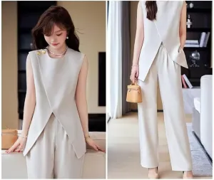 Womens Sleeveless Suit Vest and Wide Leg Pants Business Summer Casual Top Blazer Jacket Suit Sets for Women 2 Piece Outfits