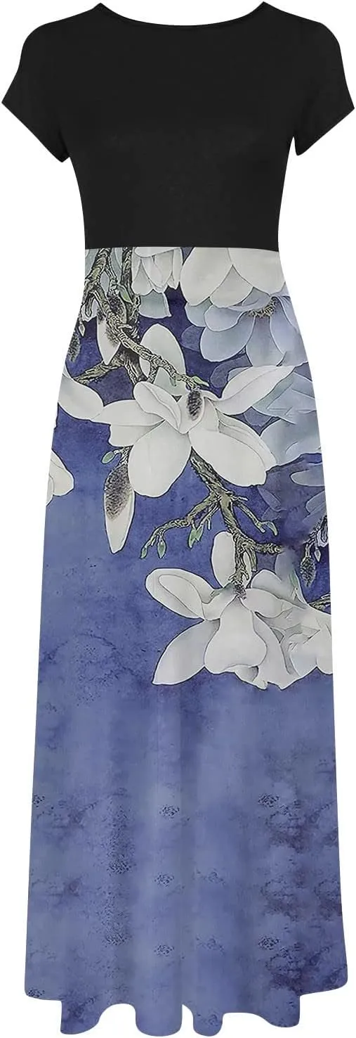 Women's Summer Casual Floral Boho High Waist Maxi Skirt Plus Size,S-5XL