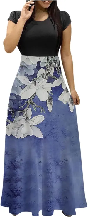 Women's Summer Casual Floral Boho High Waist Maxi Skirt Plus Size,S-5XL