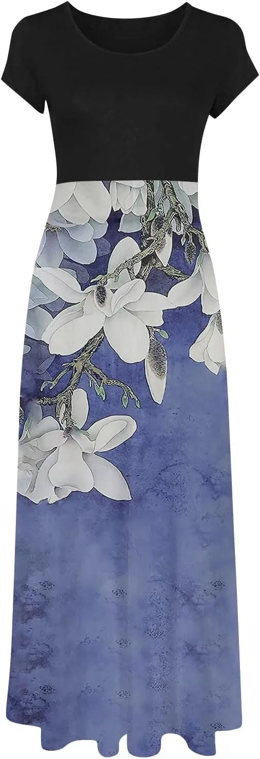 Women's Summer Casual Floral Boho High Waist Maxi Skirt Plus Size,S-5XL