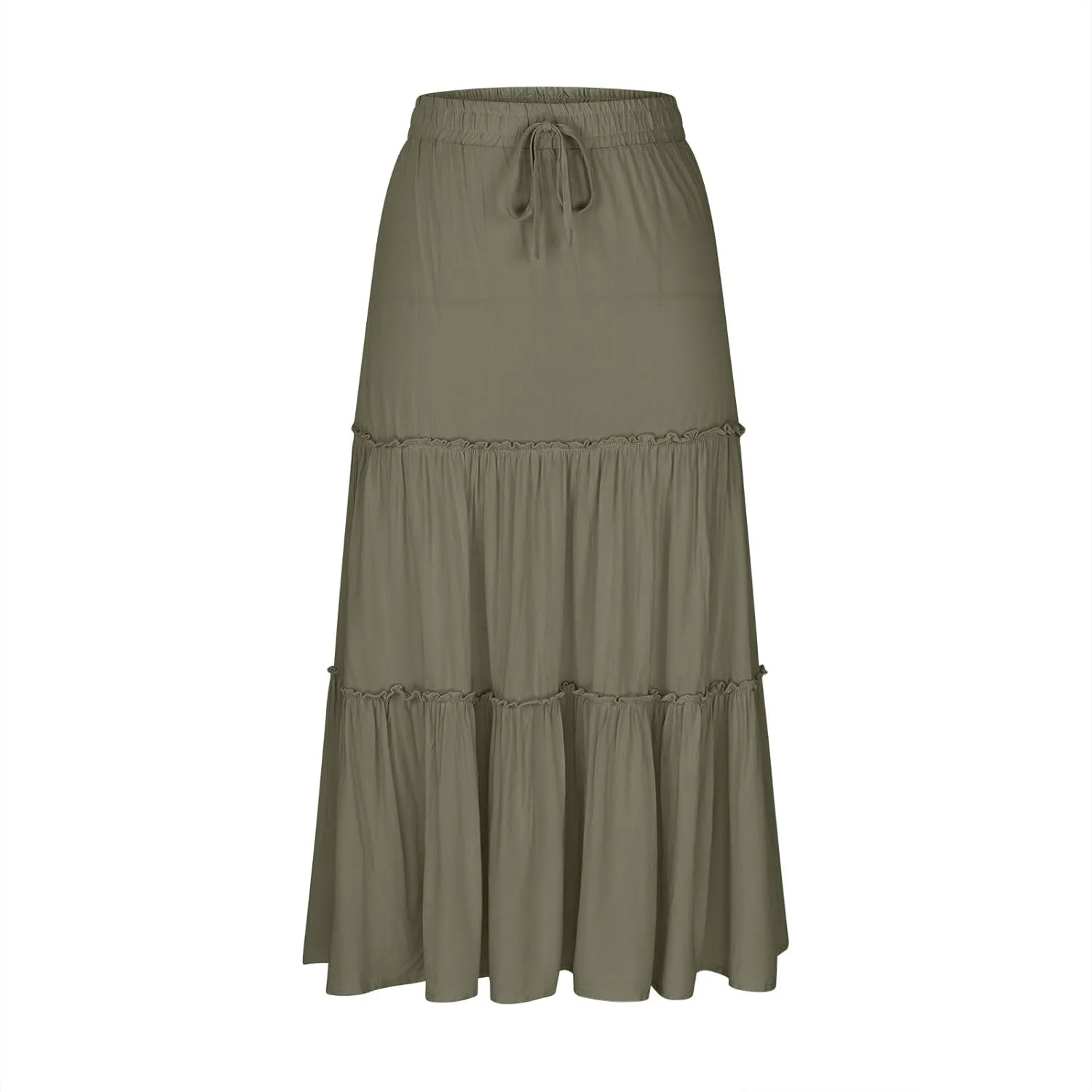 Women's Summer Casual Skirts Elastic High Waist A Line Skirt Flowy Layered Long Skirts Pencil Skirt Travel Outfit