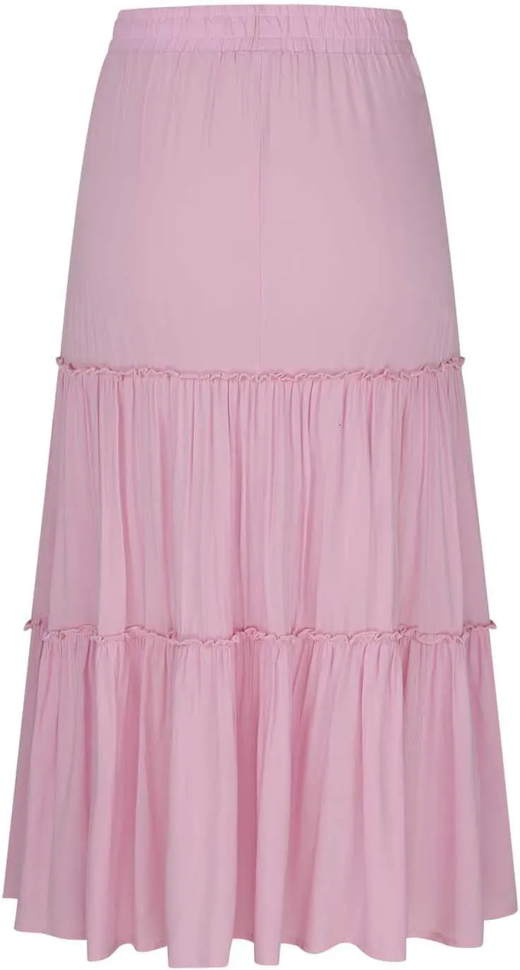 Women's Summer Casual Skirts Elastic High Waist A Line Skirt Flowy Layered Long Skirts Pencil Skirt Travel Outfit