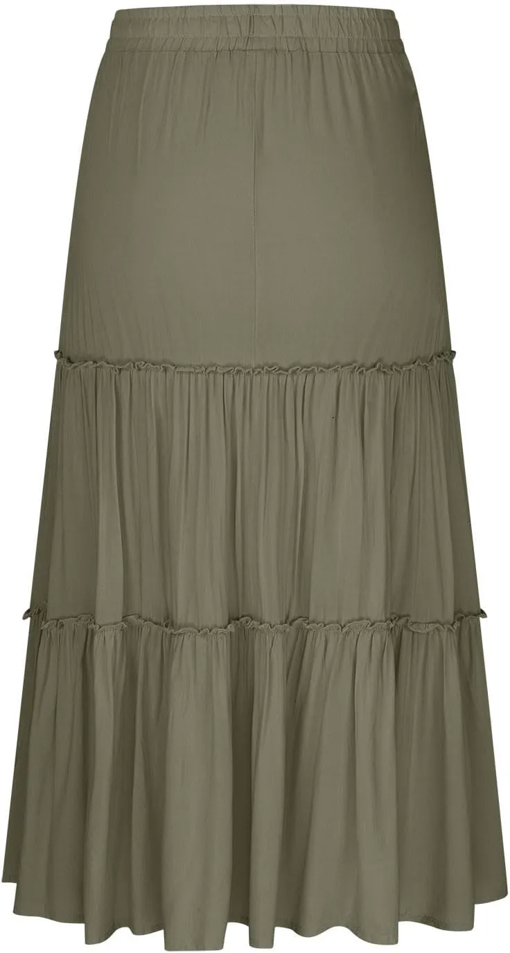 Women's Summer Casual Skirts Elastic High Waist A Line Skirt Flowy Layered Long Skirts Pencil Skirt Travel Outfit