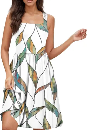 Womens Summer Dresses Flowy Sundresses Beach Prited Sleeveless Mini Dress Loose Tshirt Tank Dresses with Pockets
