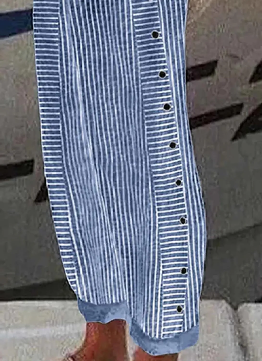 Women's Summer High Waisted Baggy Harem Pants Casual Ankle Length Trouser Black Striped Button Trim Slacks with Pockets