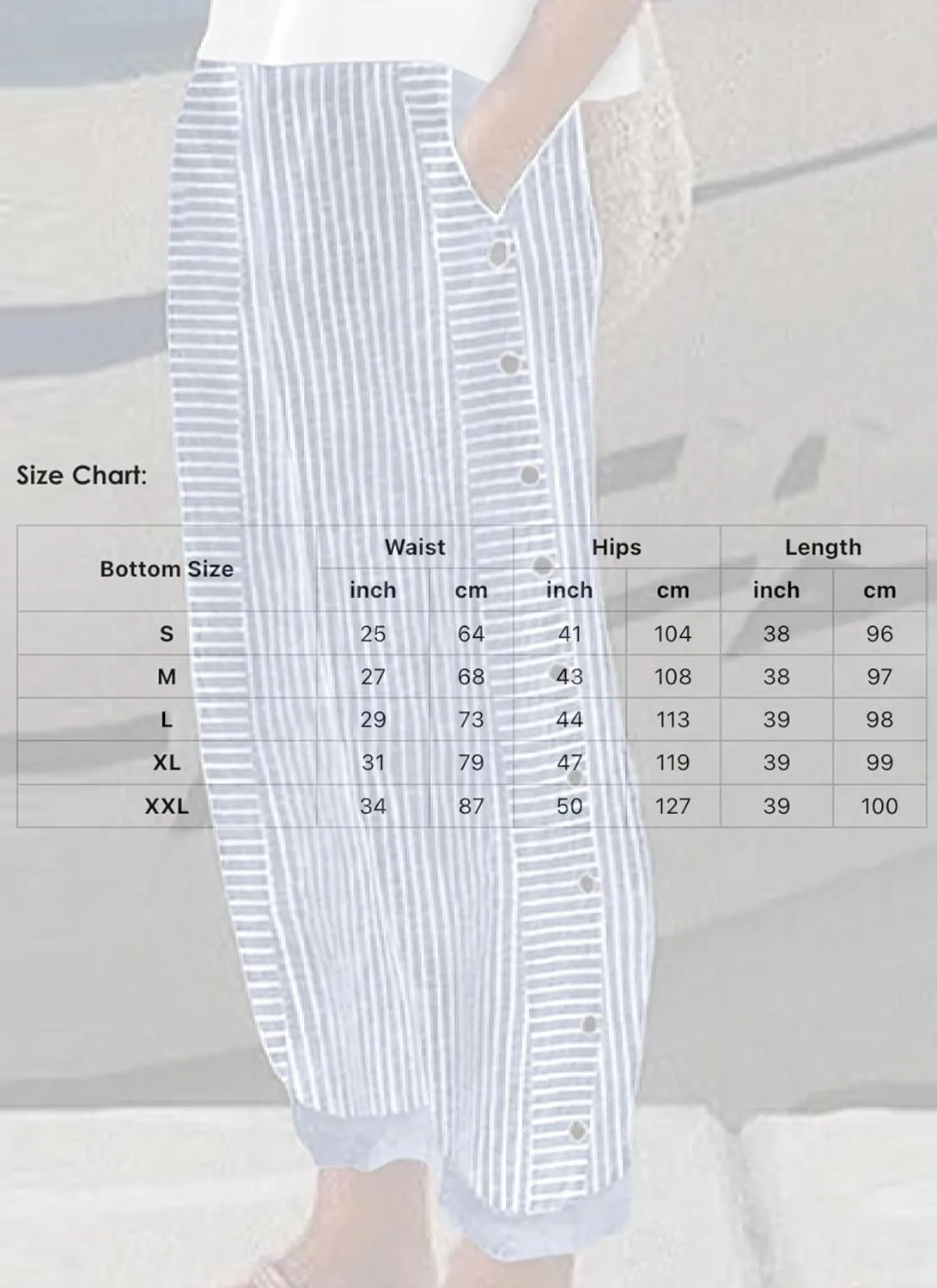 Women's Summer High Waisted Baggy Harem Pants Casual Ankle Length Trouser Black Striped Button Trim Slacks with Pockets
