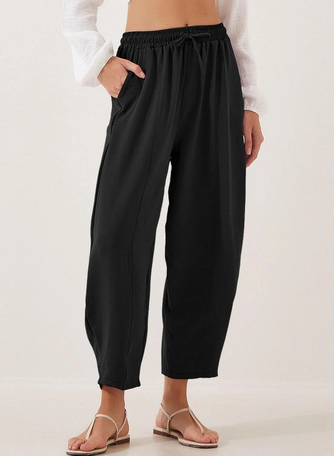 Women's Summer High Waisted Baggy Harem Pants Casual Ankle Length Trouser Slacks with Pockets