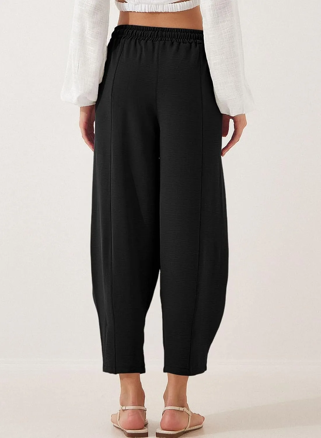Women's Summer High Waisted Baggy Harem Pants Casual Ankle Length Trouser Slacks with Pockets