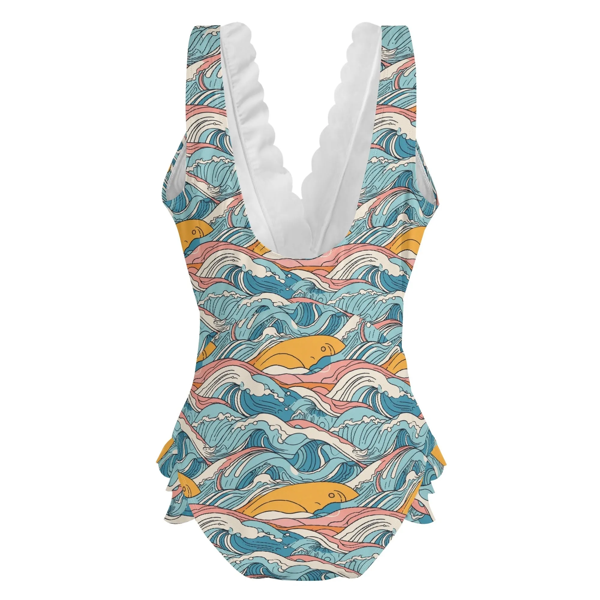 Womens Sun in the Waves Ruffle Edge Cross-Front One Piece Swimsuit Bathing Suit