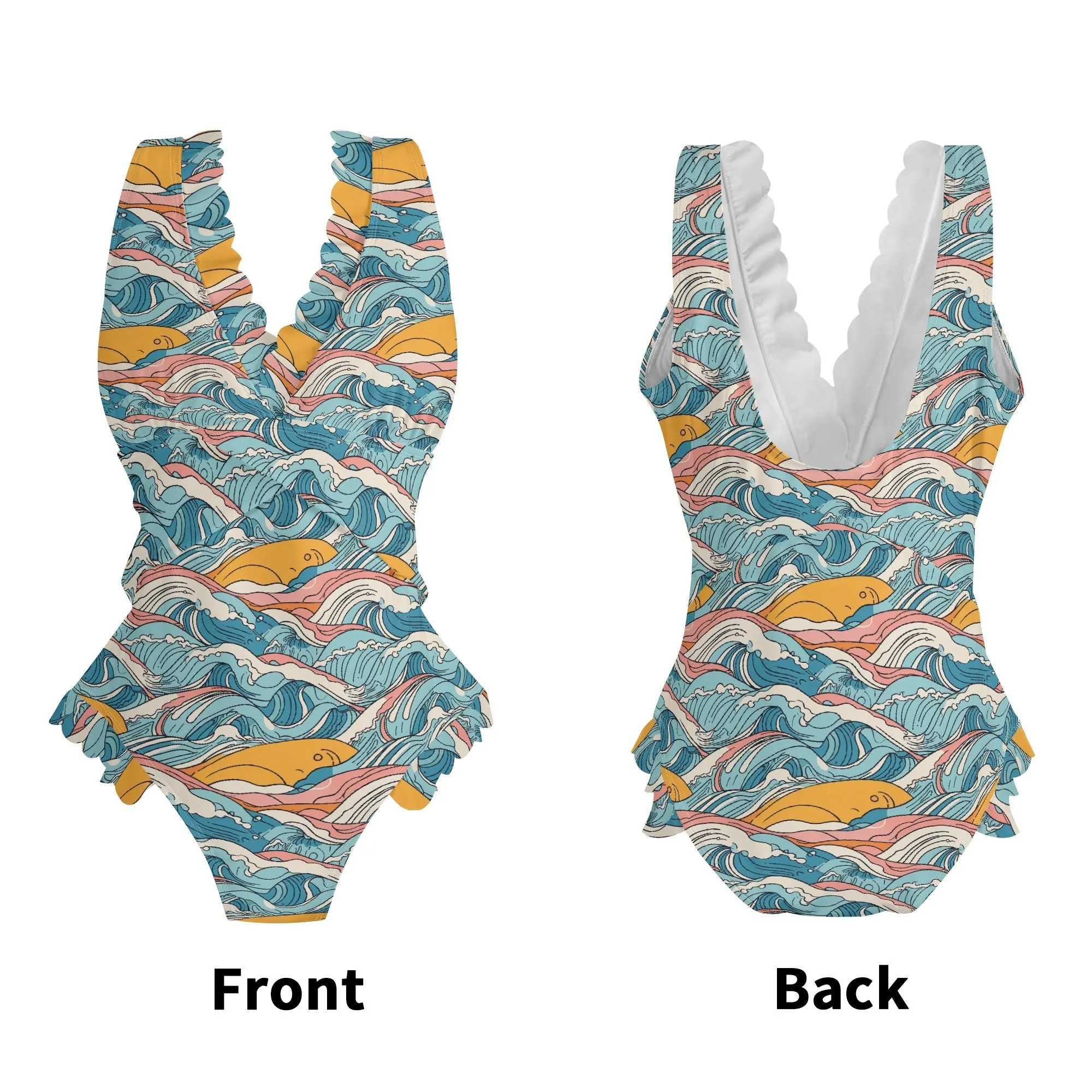 Womens Sun in the Waves Ruffle Edge Cross-Front One Piece Swimsuit Bathing Suit