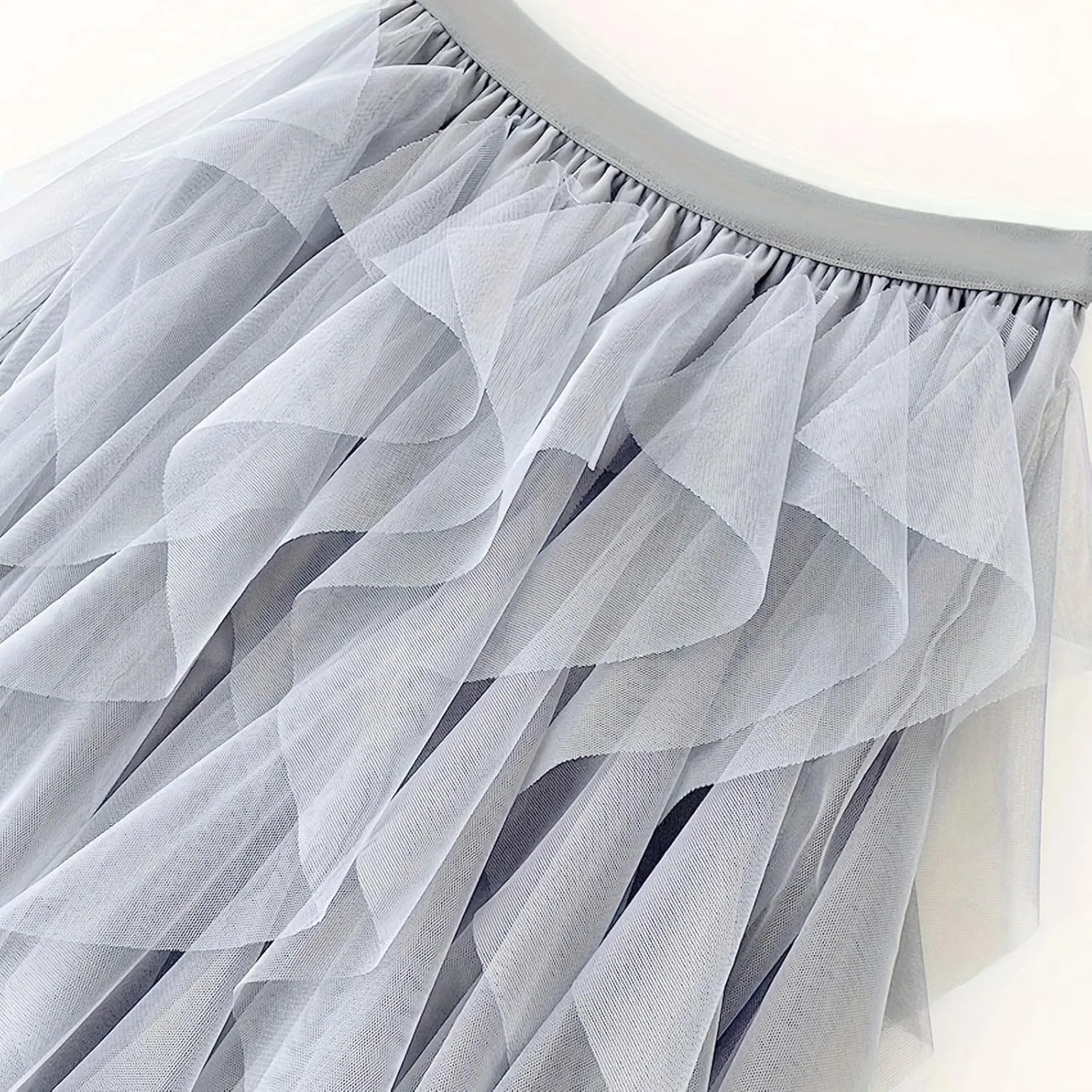 Women's Tulle Midi Skirt Elastic High Waist Flowy Pleated Skirts A line Swing Irregular Layered Mesh Fairy Tutu Skirt