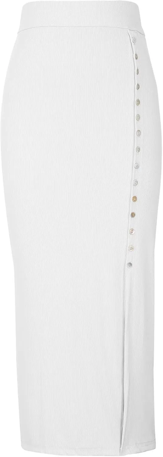Work Skirts for Women Office High Waisted Wrap Skirt Side Slit Button Decor Elegant Sexy Midi Skirt for Business