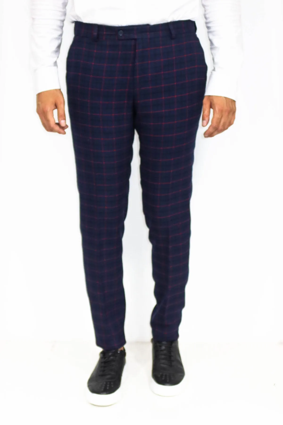 WSS Slim Fit Checked Navy Blue Men Pants  - Singen