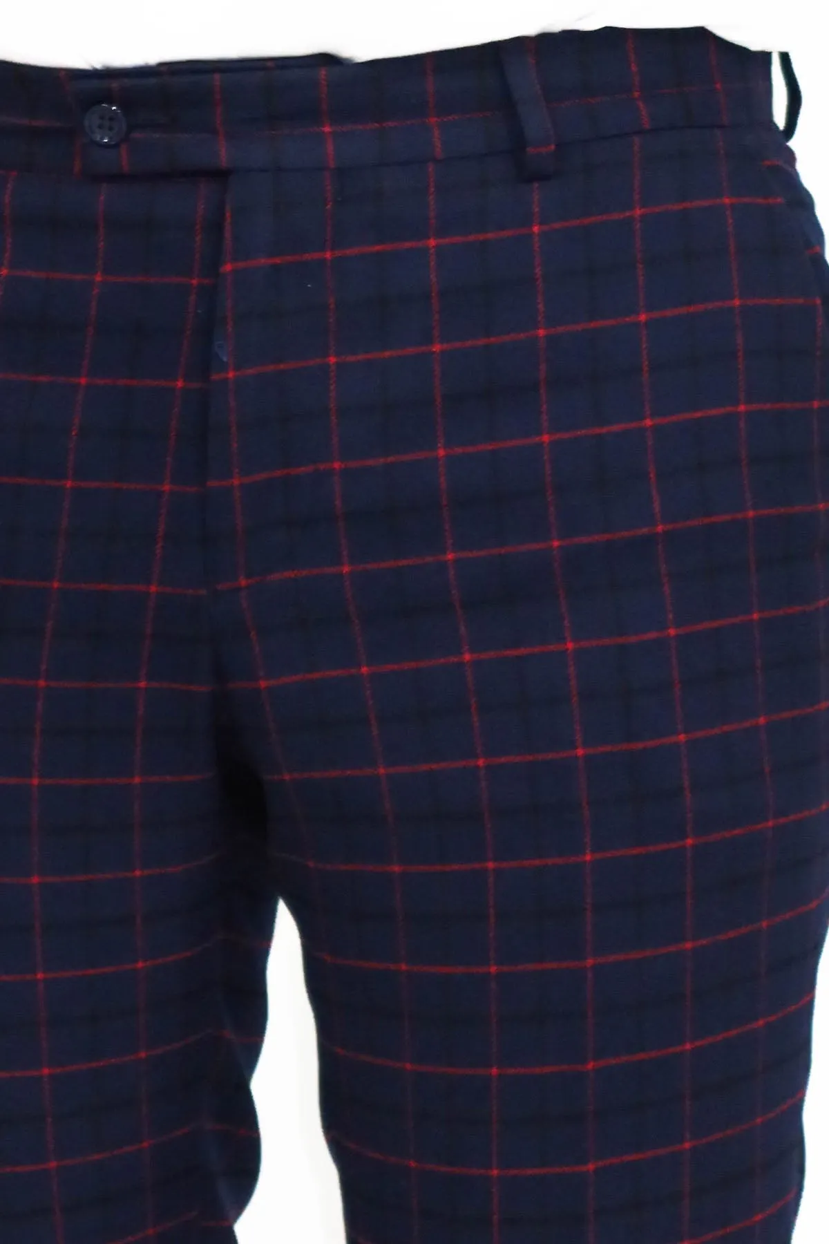 WSS Slim Fit Checked Navy Blue Men Pants  - Singen