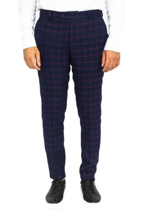 WSS Slim Fit Checked Navy Blue Men Pants  - Singen