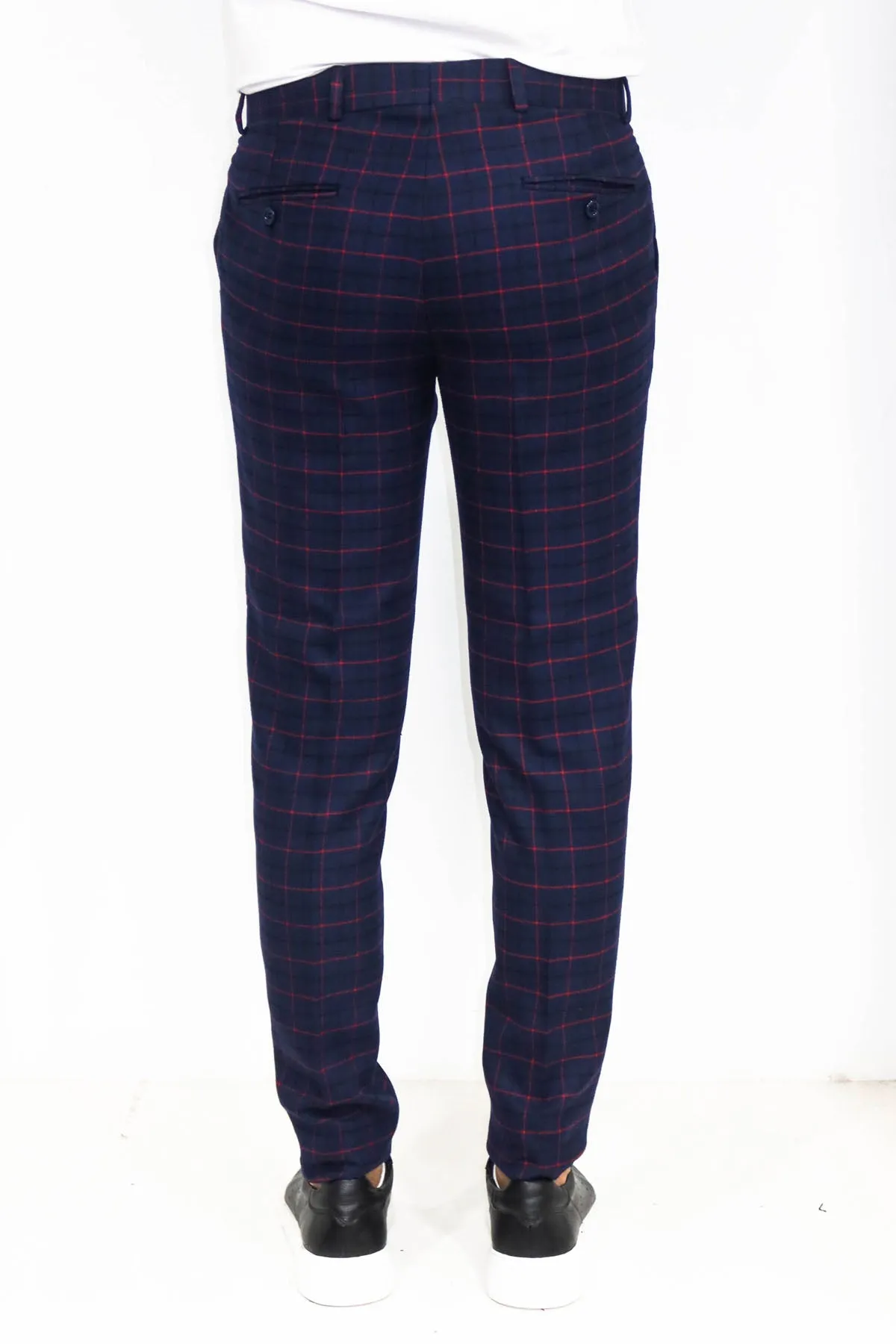 WSS Slim Fit Checked Navy Blue Men Pants  - Singen