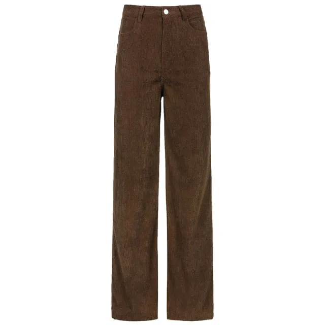 Yeknu Europe and The United States New Retro Super Light Core Velvet Slacks, Brown Wide Leg Pants, Street Style Comfortable Jeans