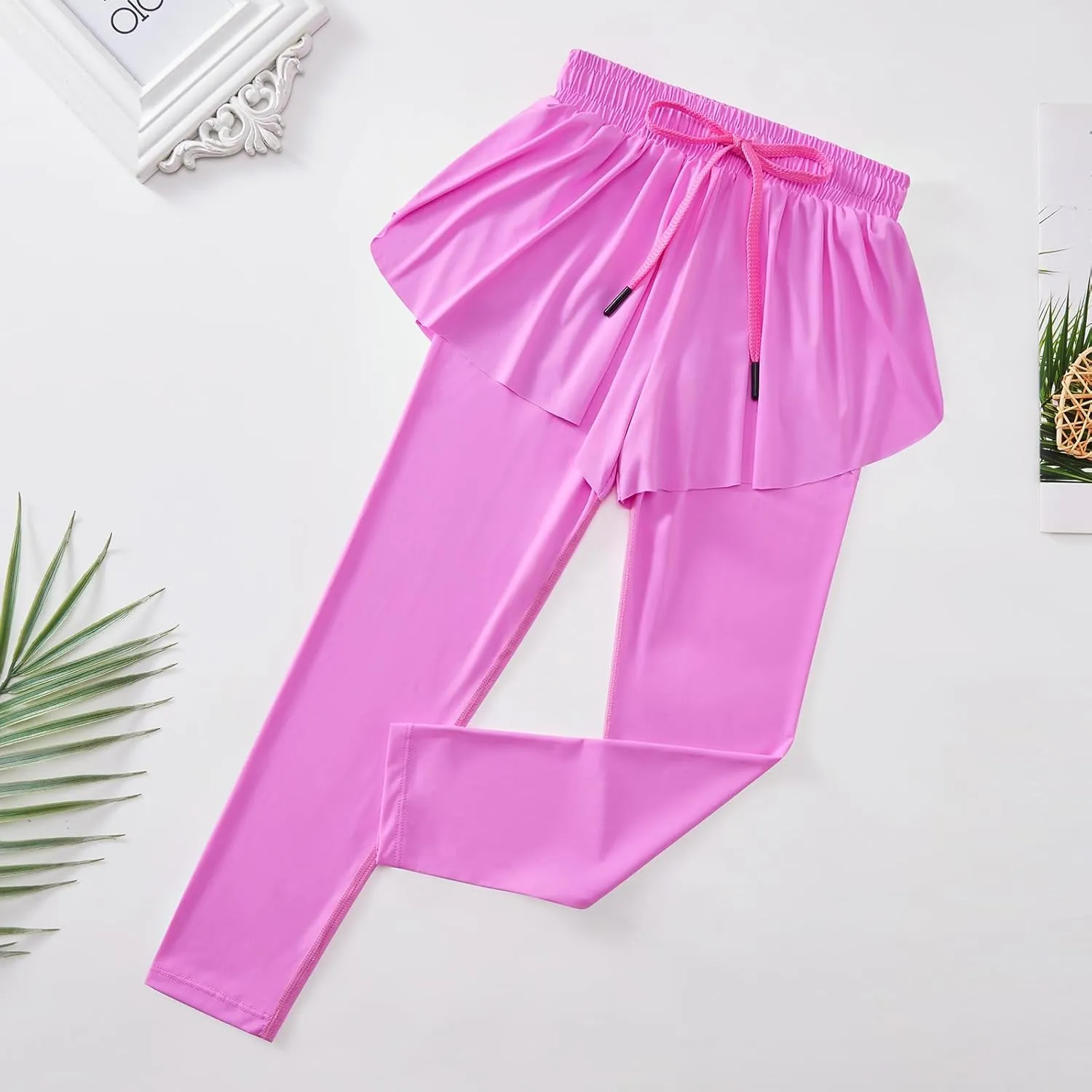 Yoga Active Leggings for Girls 2 in 1 Preppy Kids Flowy Skorts Tight Yoga Pants Tennis Skirted Leggings with Pocket