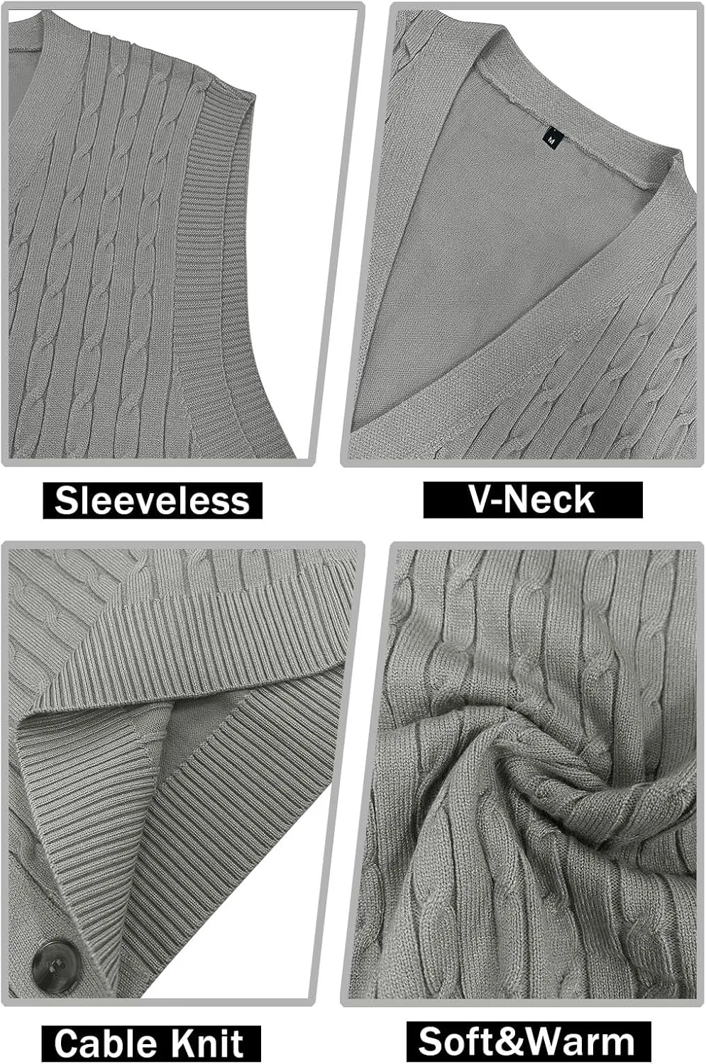 YTD Men's Sleeveless Sweater Vest V-Neck Casual Cable Knit Button Down Cardigan Vest